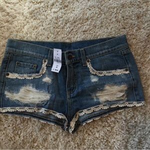 LF Carmar denim crochet detail shorts